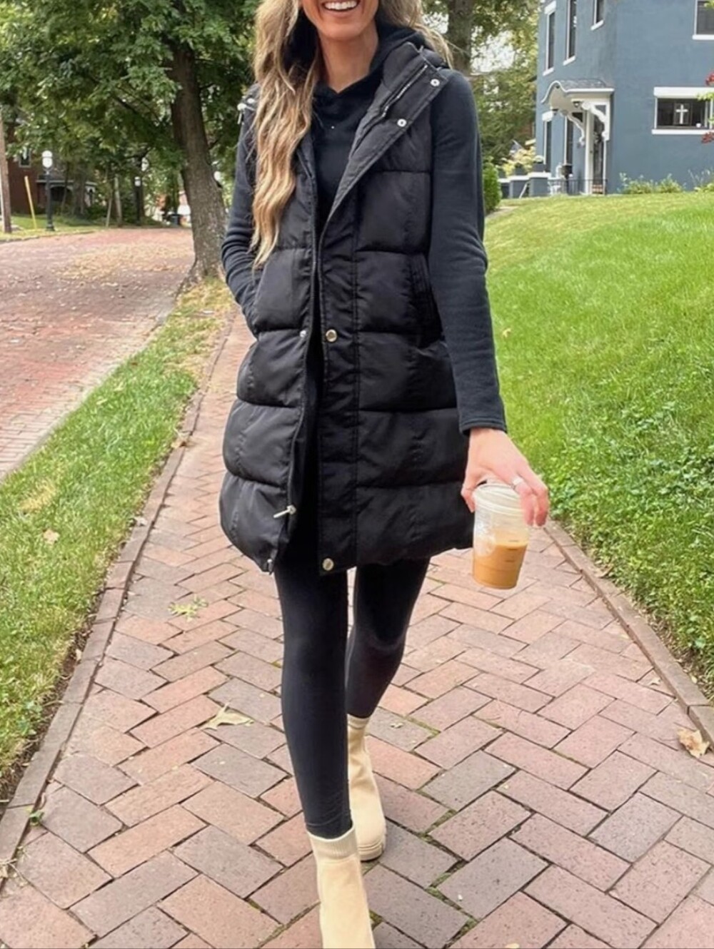 Black Hooded Quilted Puffer Vest - Women